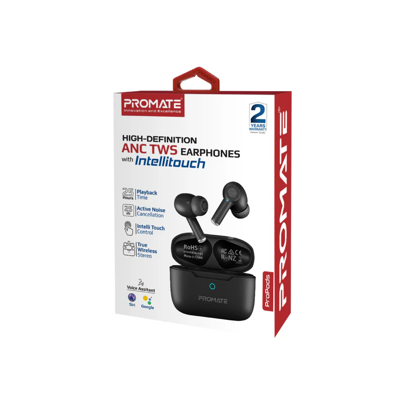 Promate Propods High-Definition ANC TWS Earphones with intellitouch - Black Promate Propods High-Definition ANC TWS Earphones with intellitouch - Black